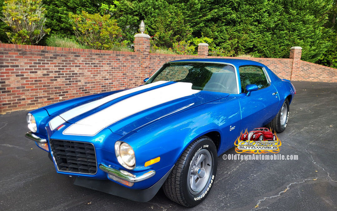 1973 Chevrolet Camaro in Wave Blue with a white stripe
