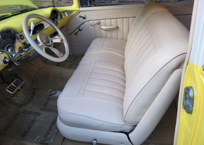 1955 Chevrolet Sedan in Yellow and White - interior bench seat