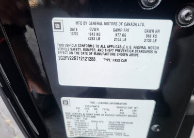 2001 Pontiac Trans Am in Black - door trim tag
